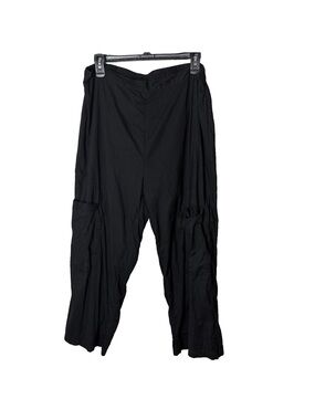 Tulip Crop Cargo Pants Size XL Side Pockets Black Cotton Pull On Casual Travel